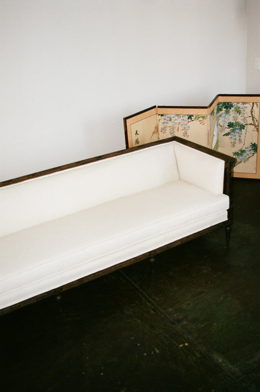 Vintage Directoire Style Wood Frame Sofa, Newly Upholstered in Cream