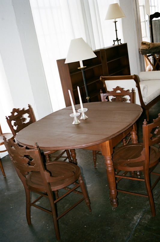 Restored Vintage Wood Dining Table with Leaves
