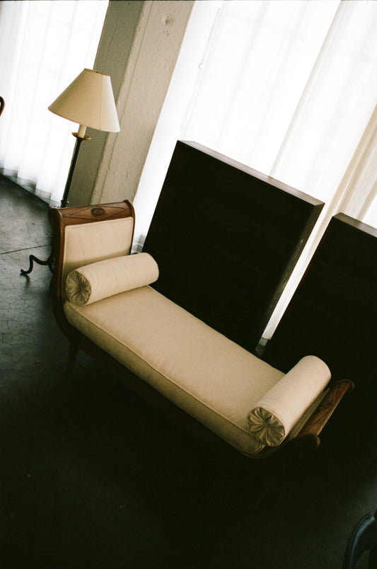 Vintage Empire Style Swan Chaise in Cream Upholstery