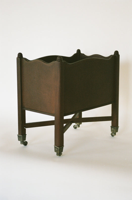Restored Vintage Wood Magazine Rack on Casters