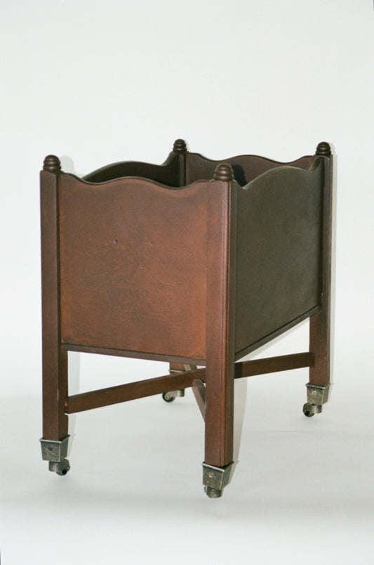 Restored Vintage Wood Magazine Rack on Casters