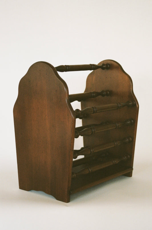 Vintage Turned Spindle Wood Magazine Rack