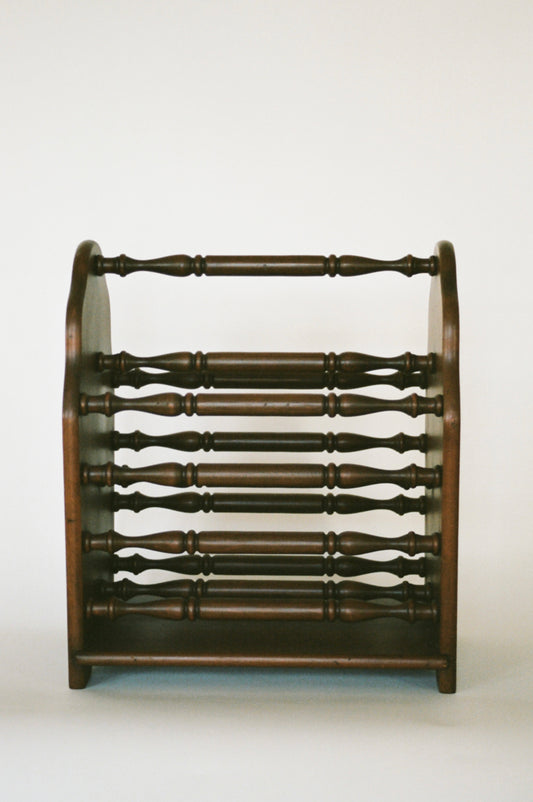 Vintage Turned Spindle Wood Magazine Rack