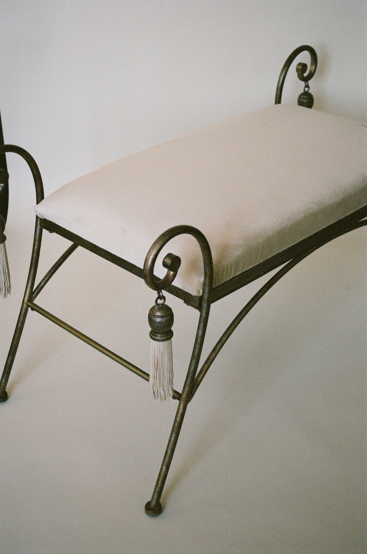 Vintage Iron Vanity Bench with Tassels