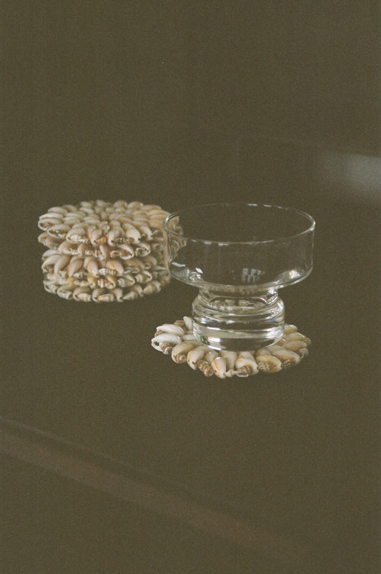 Vintage Cowrie Shell Coasters, Set of 6