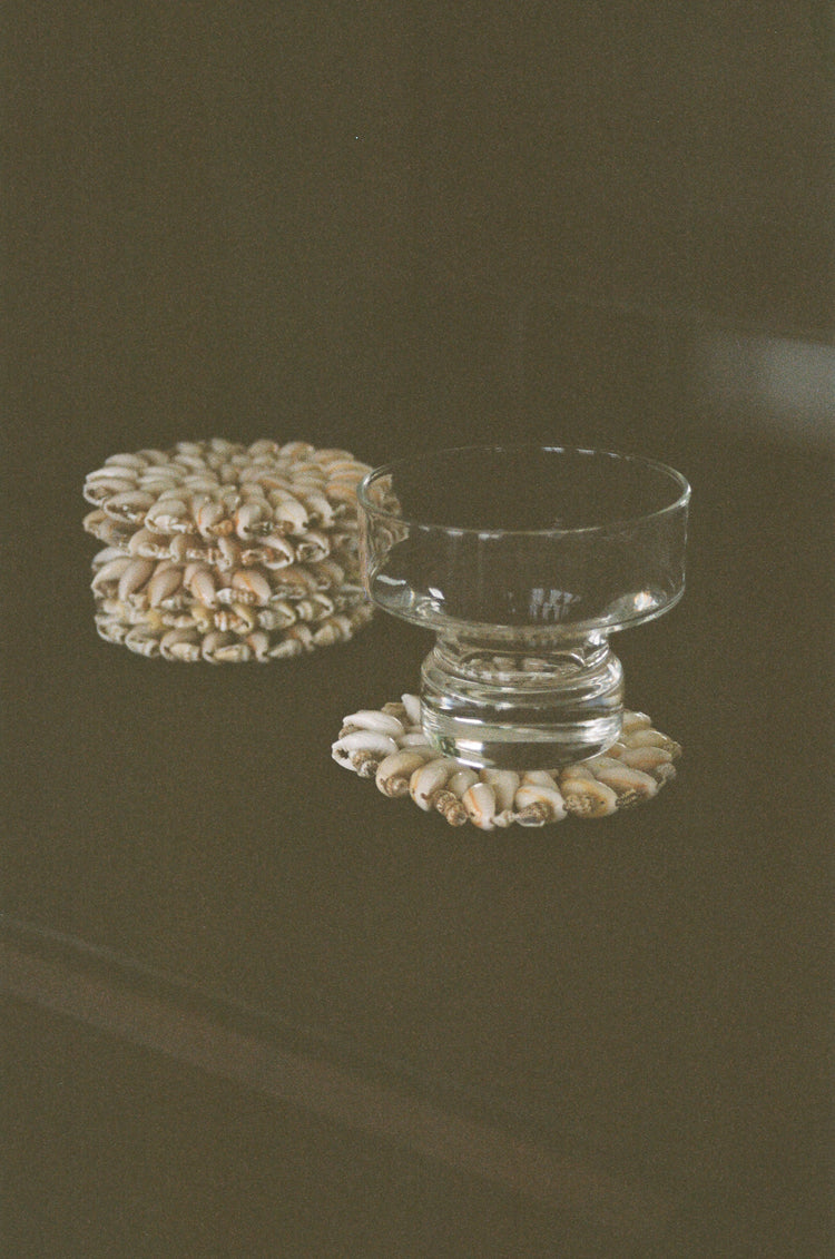 Vintage Cowrie Shell Coasters, Set of 6