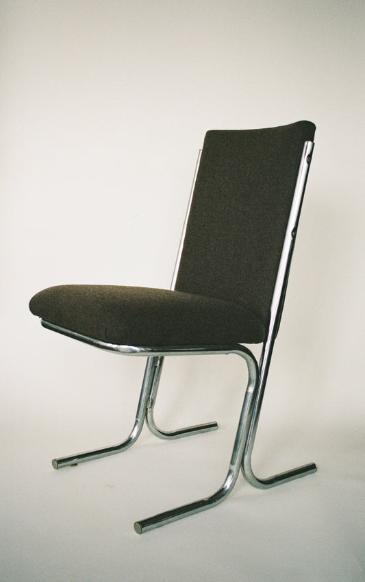Set of Two Vintage Chrome Cantilever Dining Chairs in Wool
