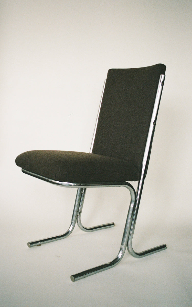 Set of Two Vintage Chrome Cantilever Dining Chairs in Wool