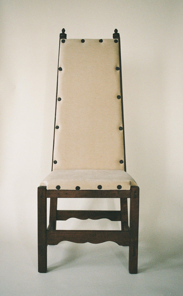 Vintage Sculptural High-Back Wood Upholstered Chair