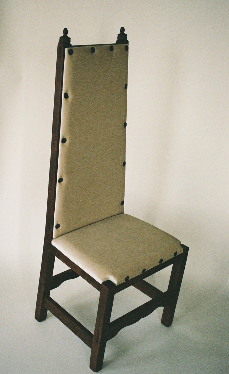 Vintage Sculptural High-Back Wood Upholstered Chair