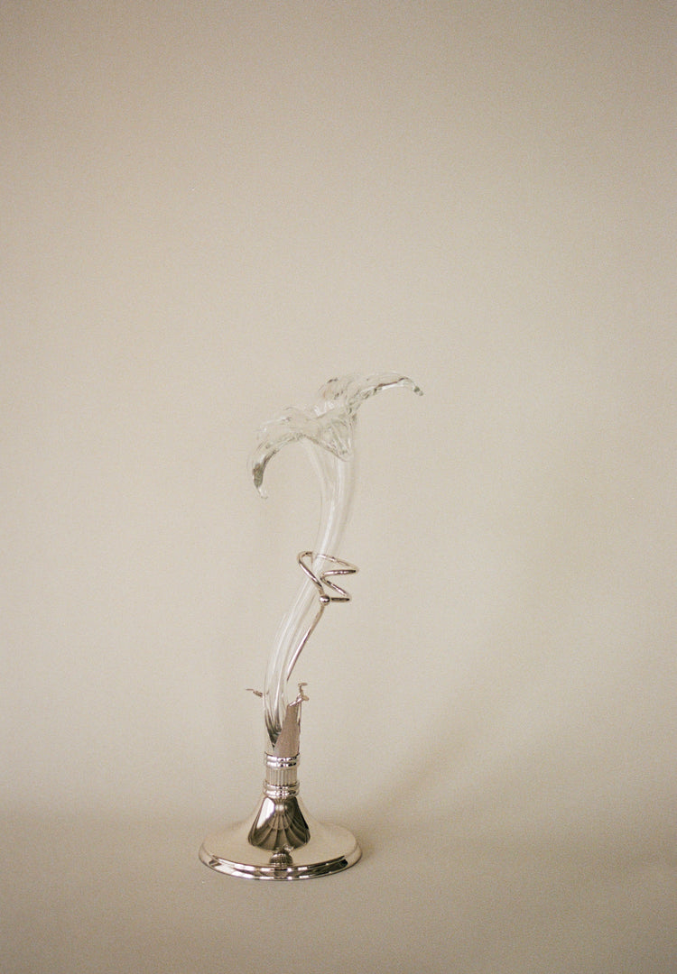 Glass Lily Floral Bud Vase with Silverplate Base