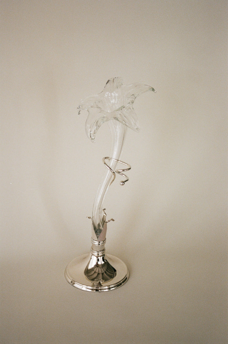 Glass Lily Floral Bud Vase with Silverplate Base