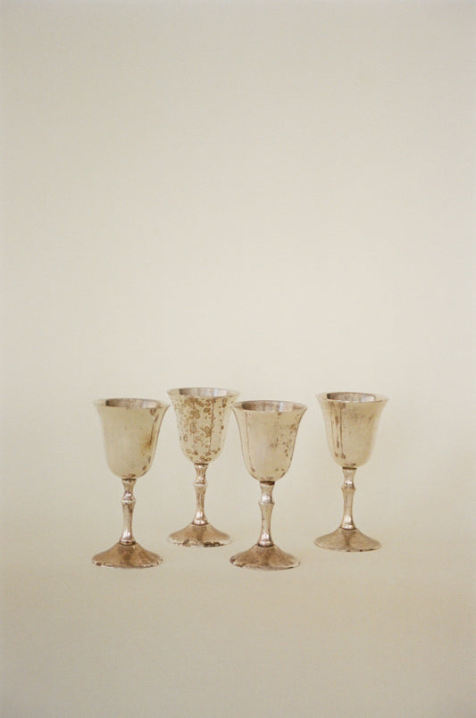 Set of Four Vintage Silver-Tone Petite Goblets