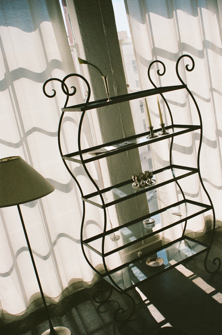 Vintage Sculptural Wrought Iron Étagère with Glass Shelves