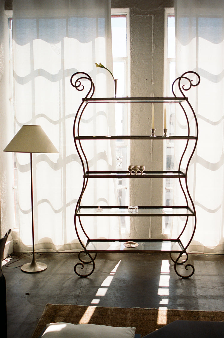 Vintage Sculptural Wrought Iron Étagère with Glass Shelves