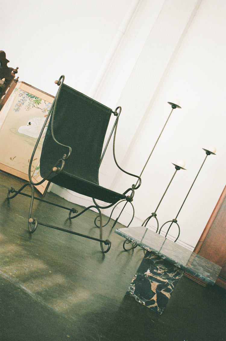 Vintage Sculptural Scrollwork Iron Sling Chair