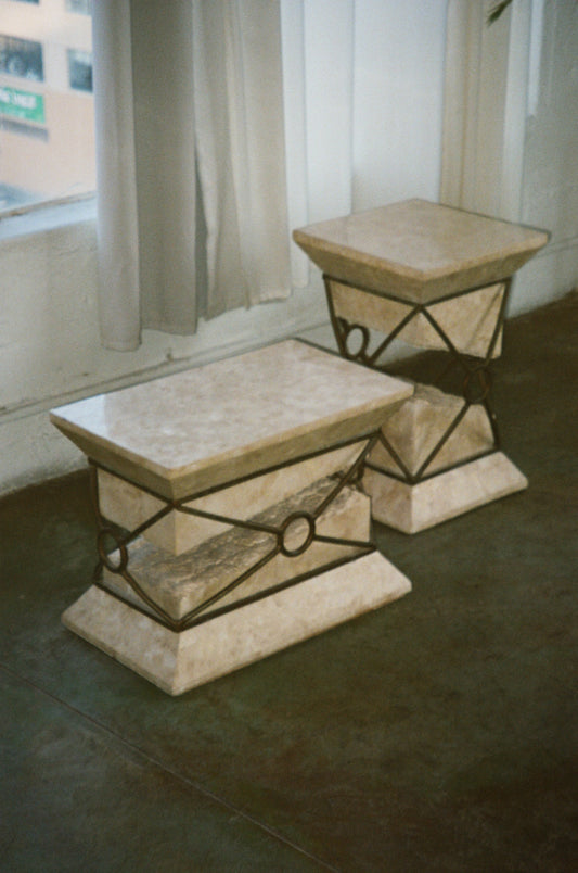 Vintage Rectangular Tessellated Stone Pedestal