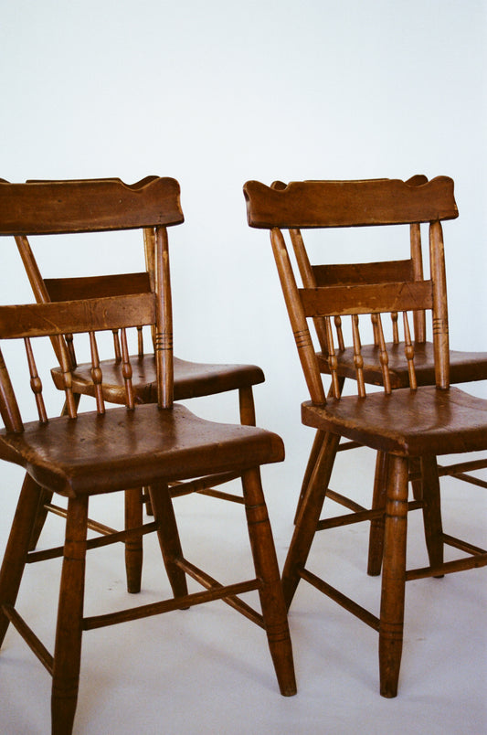Set of 4 Antique Wooden Spindle Back Chairs