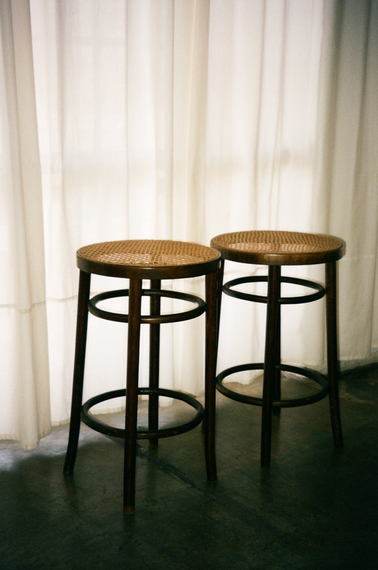 Pair of Vintage Cane and Bentwood Stools