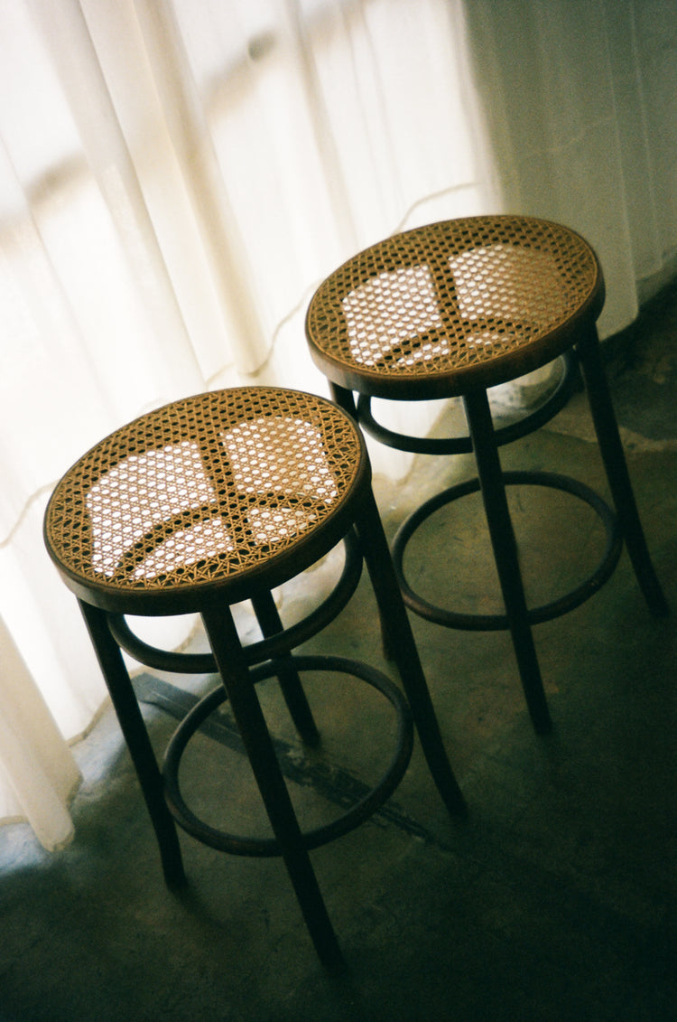 Pair of Vintage Cane and Bentwood Stools
