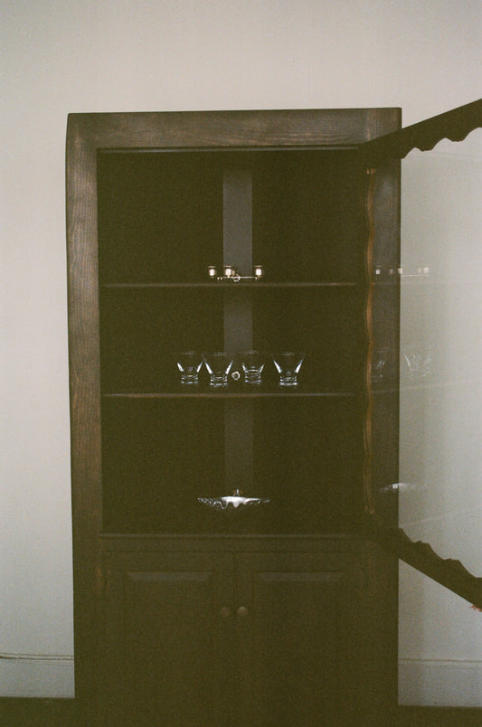 Antique Scalloped Wood Corner Cabinet