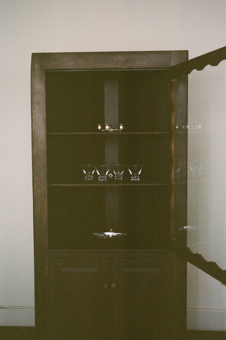 Antique Scalloped Wood Corner Cabinet