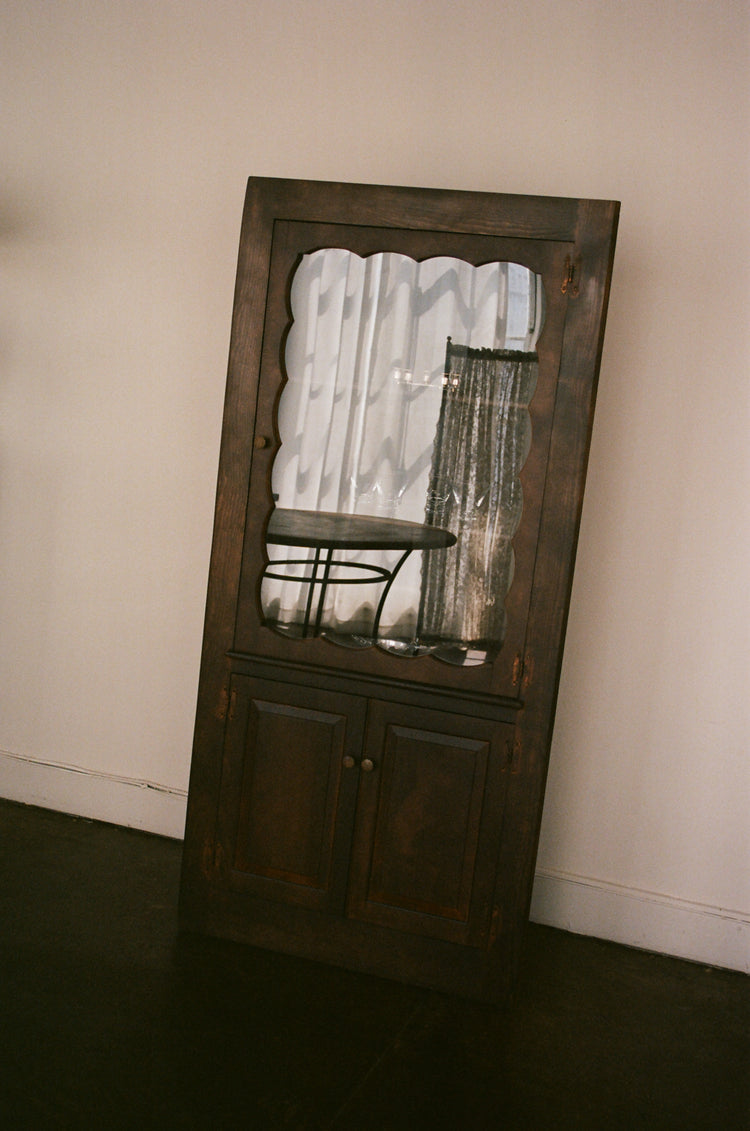 Antique Scalloped Wood Corner Cabinet