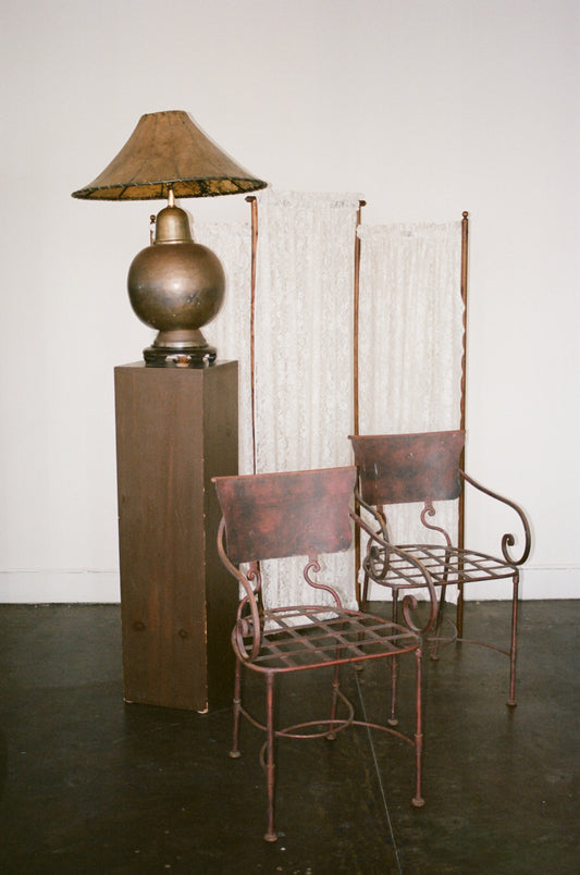 Hammered Brass Table Lamp with Hide Lampshade