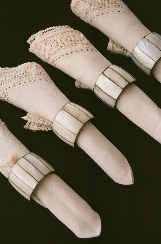 Set of Four Mother of Pearl Napkin Ring Holders