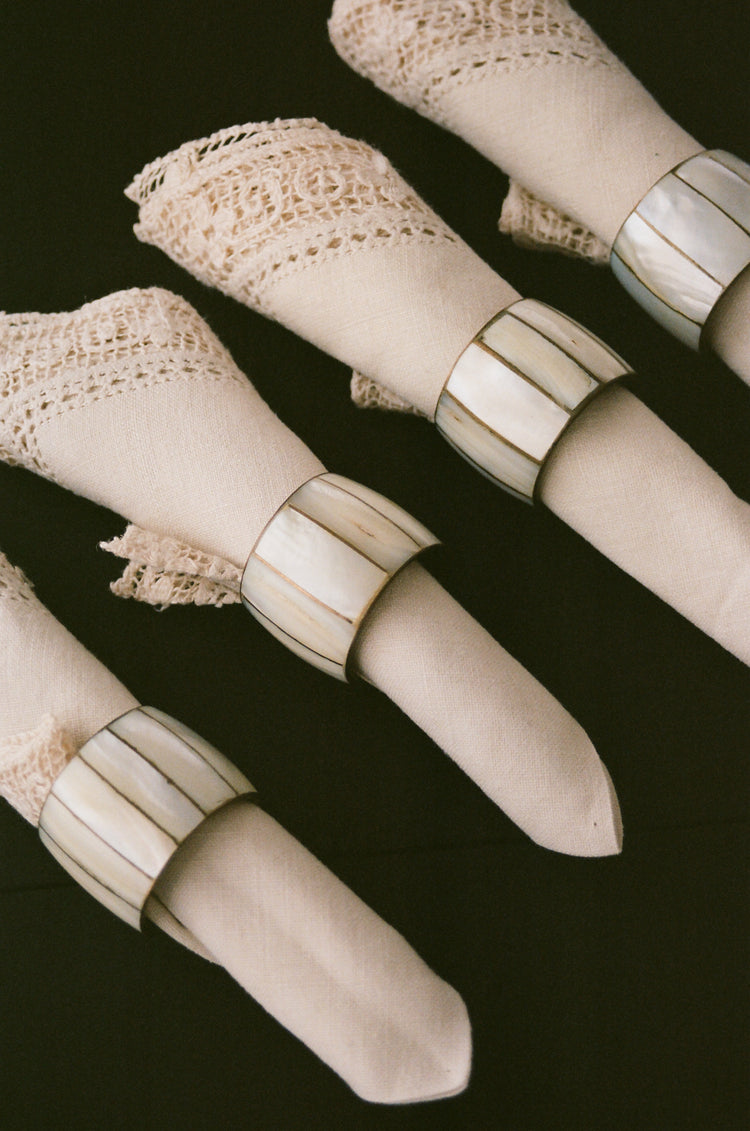 Set of Four Mother of Pearl Napkin Ring Holders