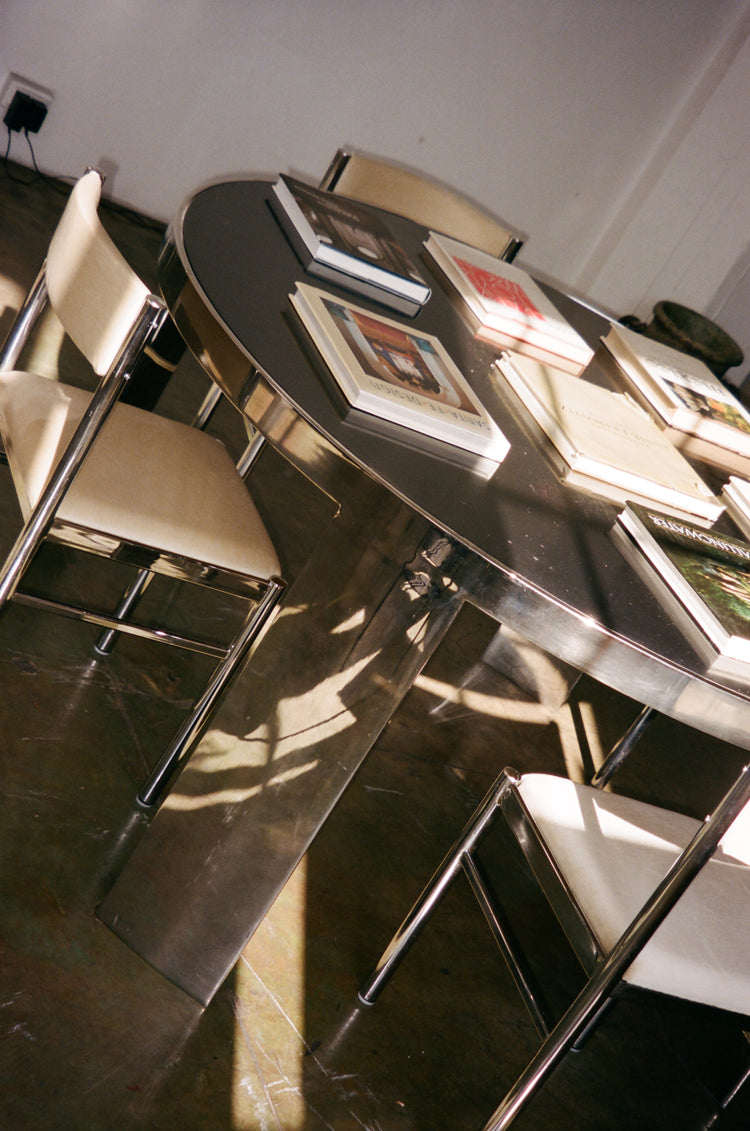 Chrome and Lacquered Wood Dining Table in the Style of Pace
