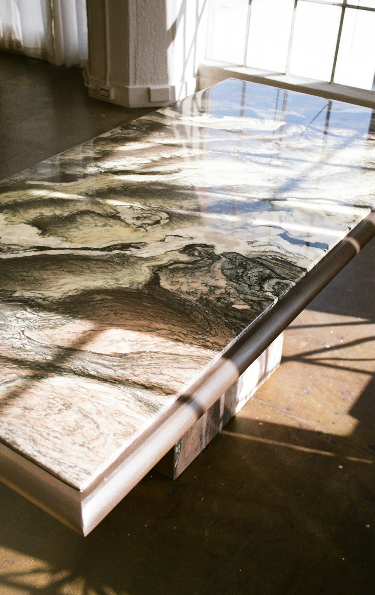 Cipollino Marble Dining Table with a Wood Frame