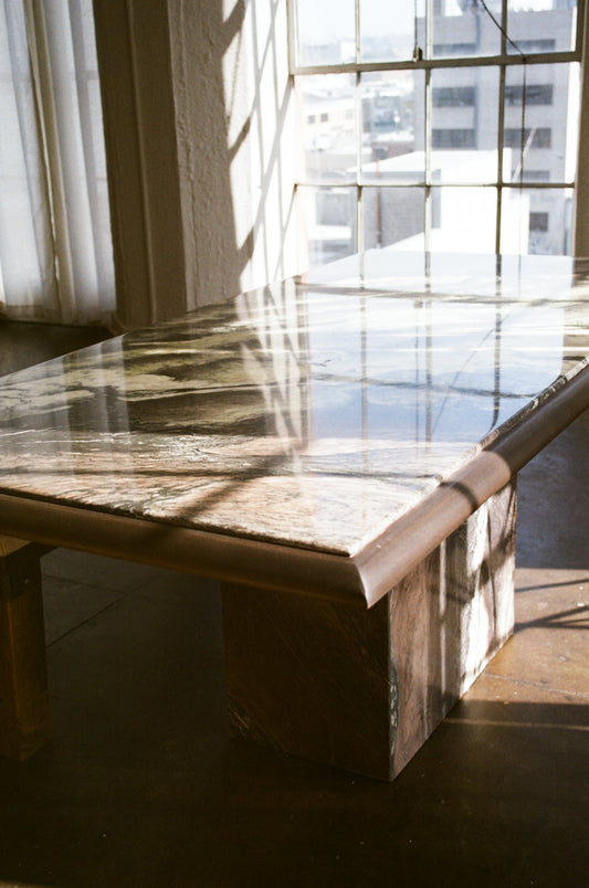 Cipollino Marble Dining Table with a Wood Frame