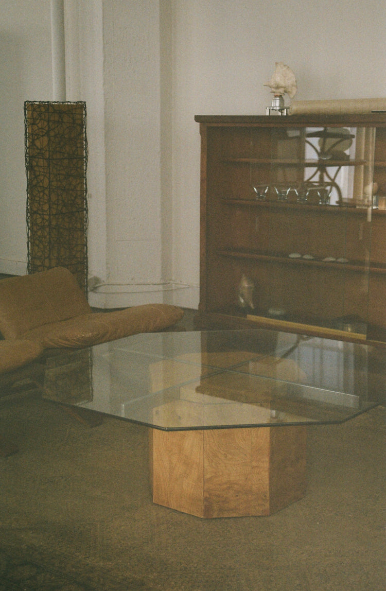 Burlwood Glass Top Coffee Table by Lane with Chrome Accents