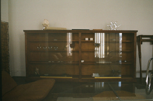 Antique Wood and Sliding Glass Display Case