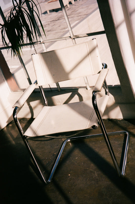 White Leather and Chrome Dining Chair by Matteo Grassi