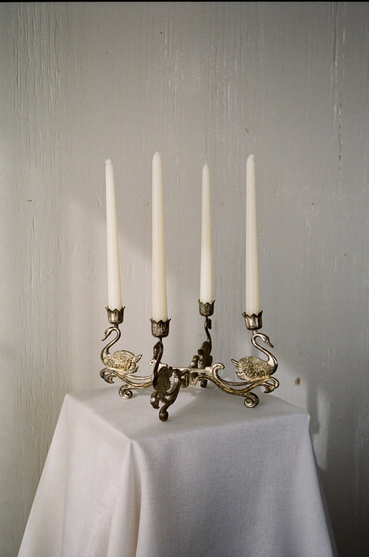 Vintage Silver-Plated Swan Candelabra with Patina