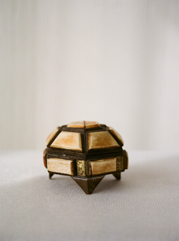 Petite Geometric Mosaic Trinket Box in Brass