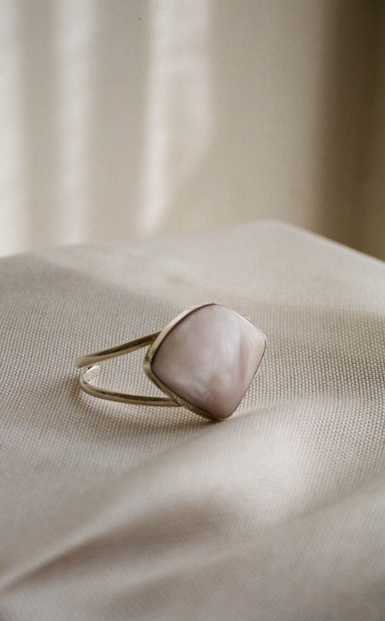 Artisanal Silver Cuff Bracelet with Inlaid Shell