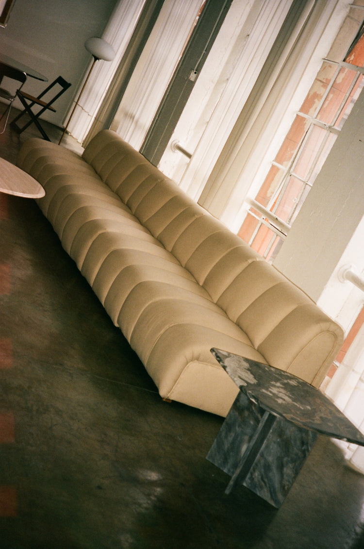 Vintage Beige Channeled Sofa