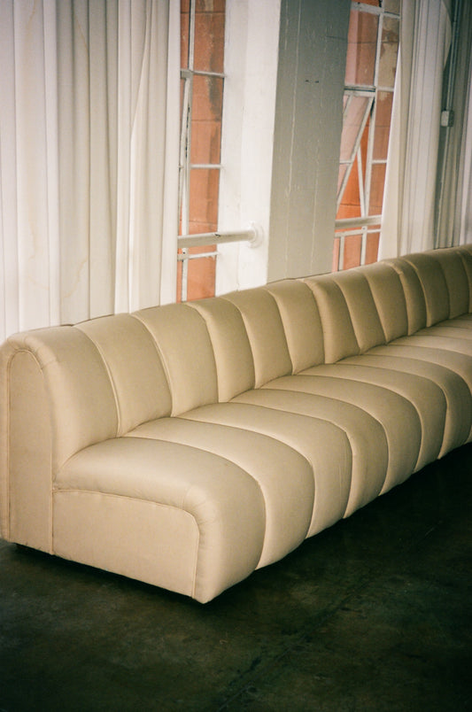 Vintage Beige Channeled Sofa