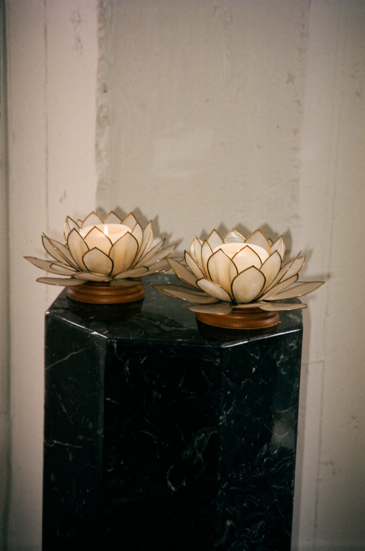 Pair of Lotus Capiz Candle Holders