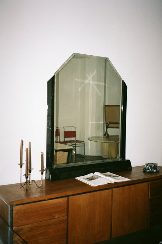 Vintage Black Lacquered Mirror