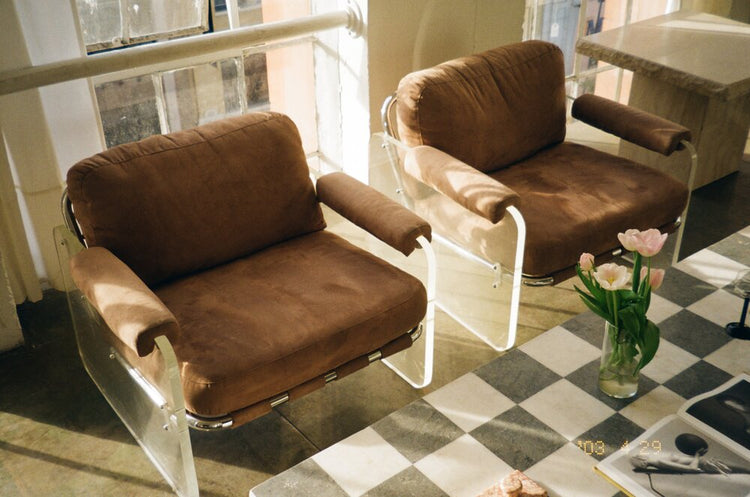 Pair Lucite Lounge Chairs in the Style of Pace