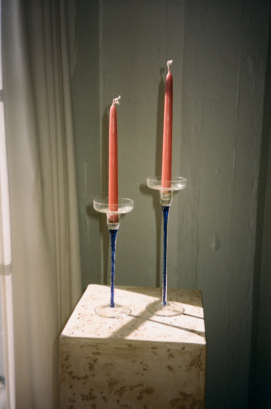 Pair of Cobalt Blue Glass Candlestick Holders