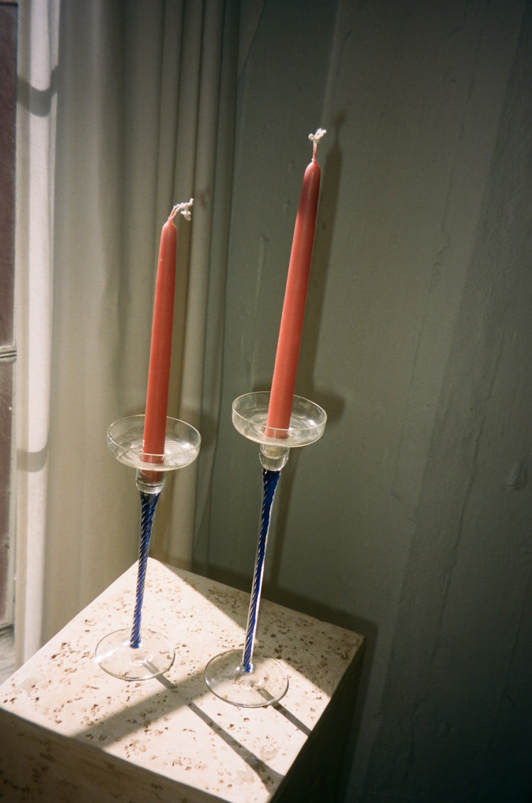 Pair of Cobalt Blue Glass Candlestick Holders